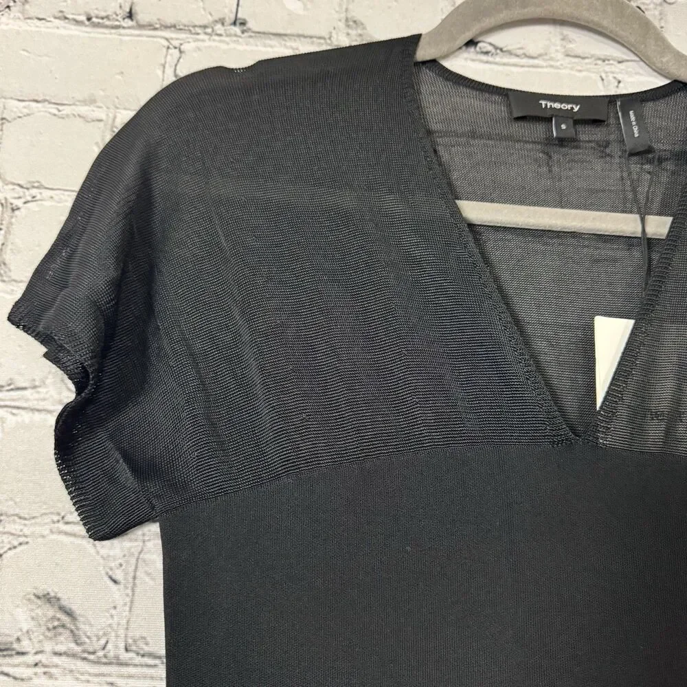 NWT Theory Kimono Illusion Fitted Dress in Black Glossed Women Size Small S LBD - Picture 9 of 16